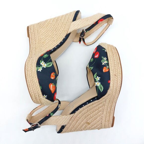 Jessica Simpson Platform Sandals Sz 8.5M Wedges Espadrilles Summer Satin Fruit - Picture 7 of 10